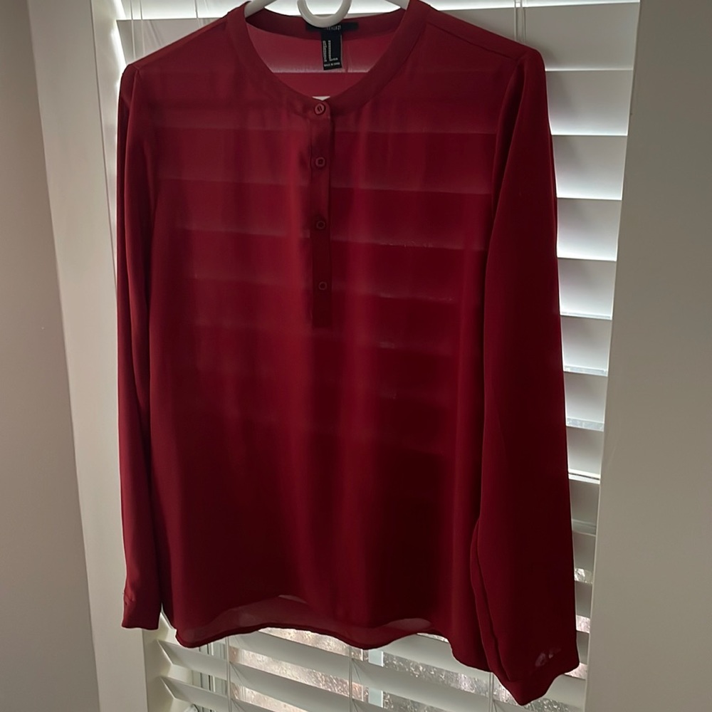 Deep Red Long Sleeve Blouse